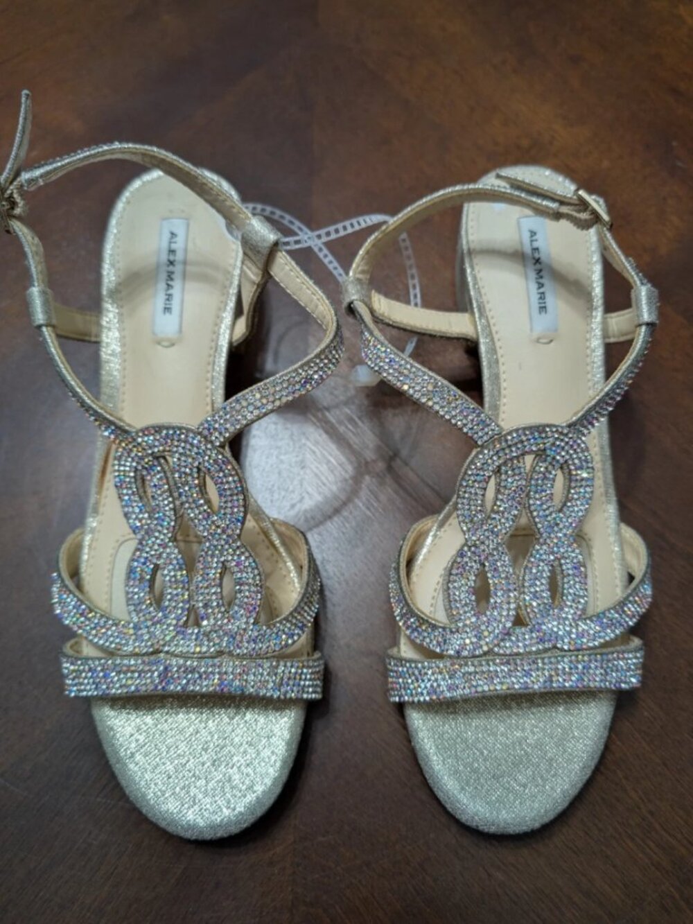 Alex Marie Silver Rhinestone Strappy Block Heel Dressy Sandals Size 6